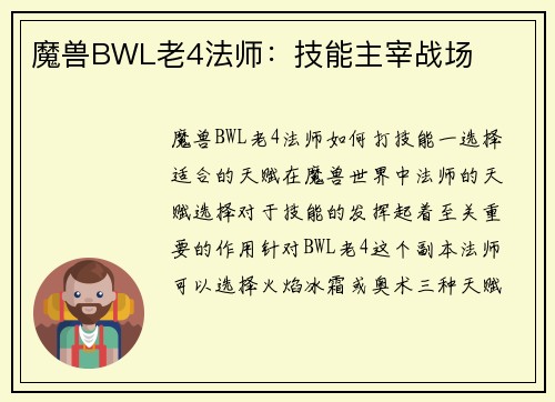 魔兽BWL老4法师：技能主宰战场
